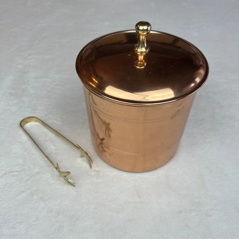 Vintage Copper‎ Ice Bucket with Tongs and Lid Barware Serving